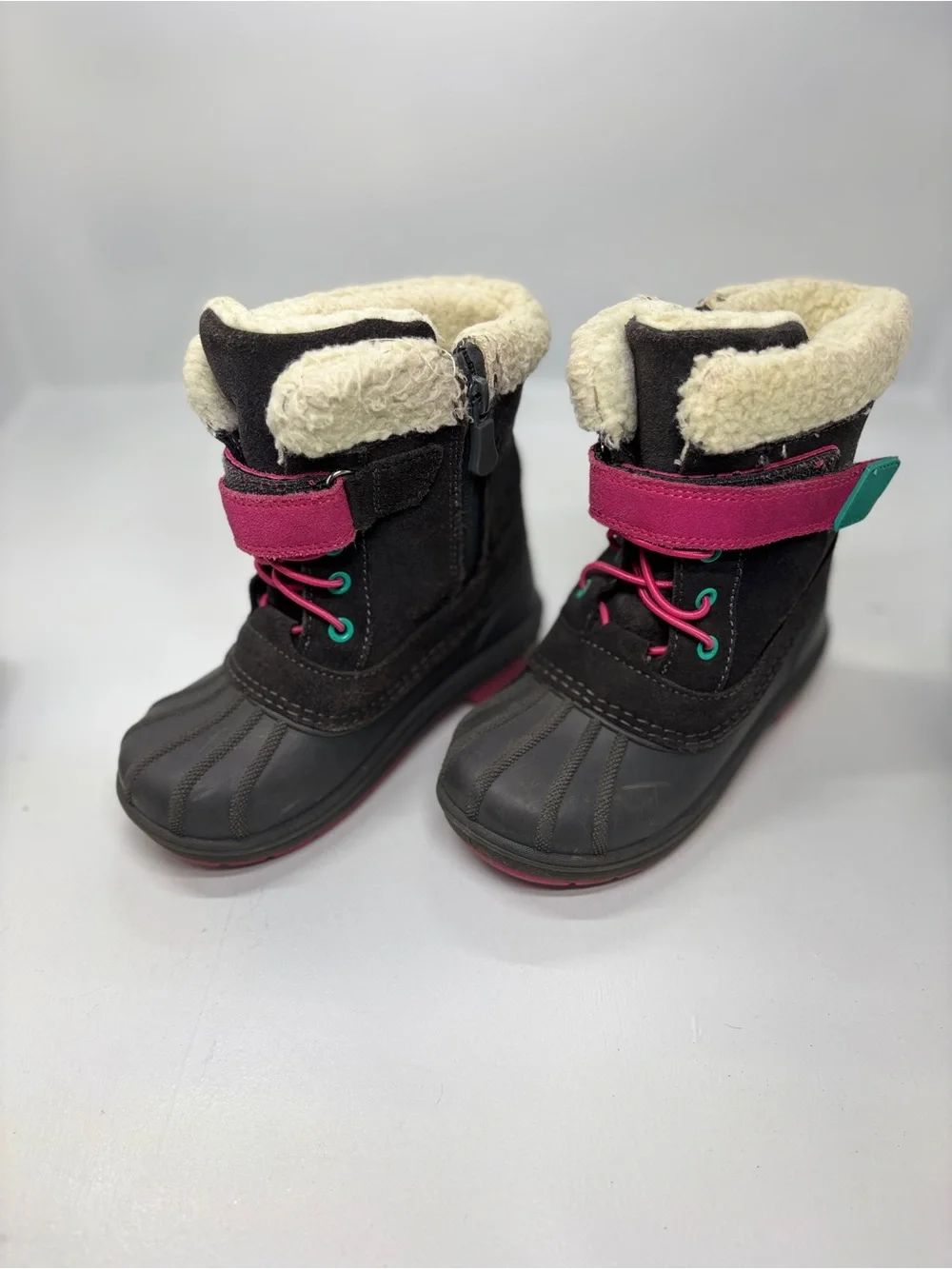 Cat & Jack Girls Winter Snow Boots Size 11 Black Pink Thermolite